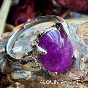 Rhodium and Silver and Purple jade Ring